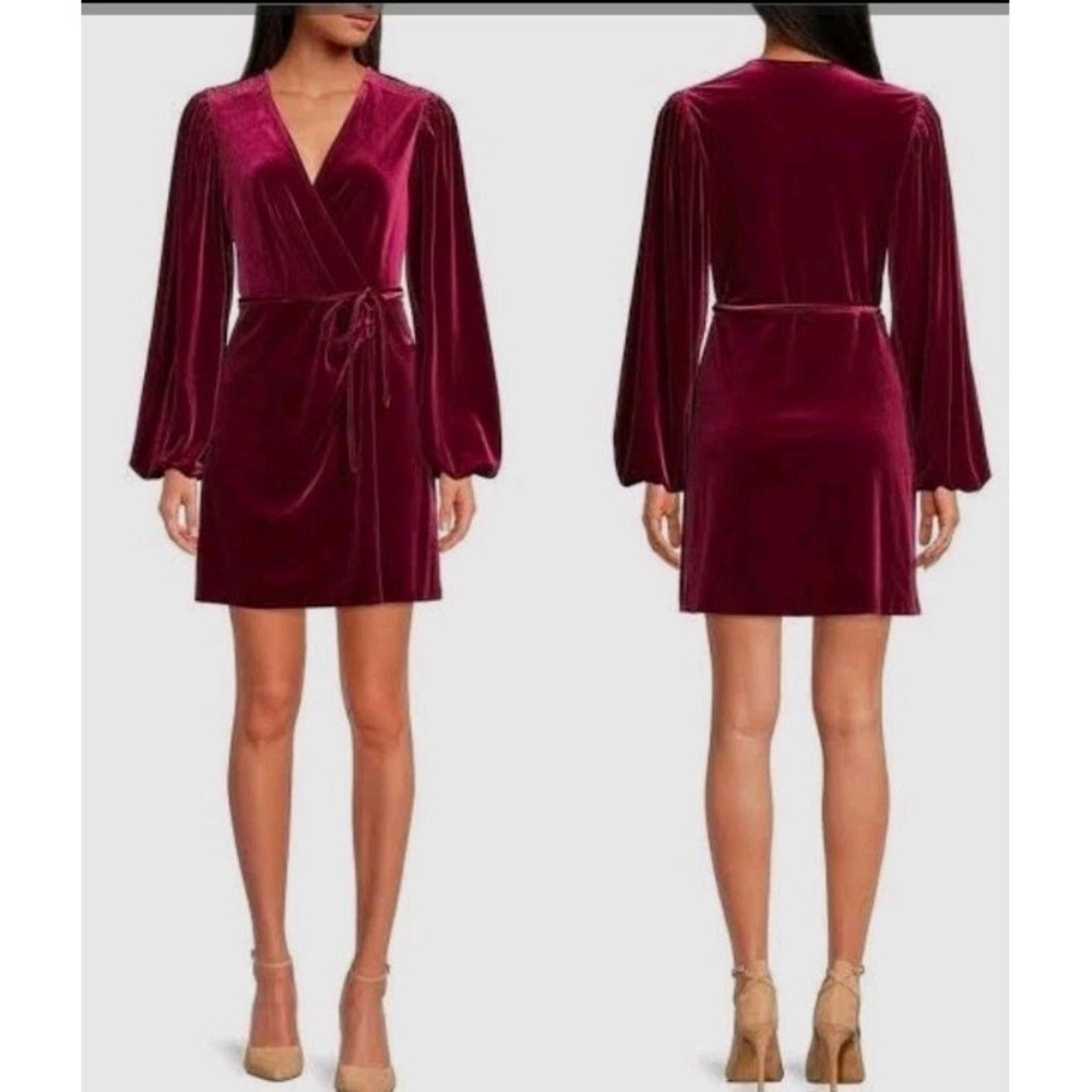 Gianni‎ Bini Leighton Velvet Long Sleeve Sexy Wrap Mini Dress in Merlot SZ S